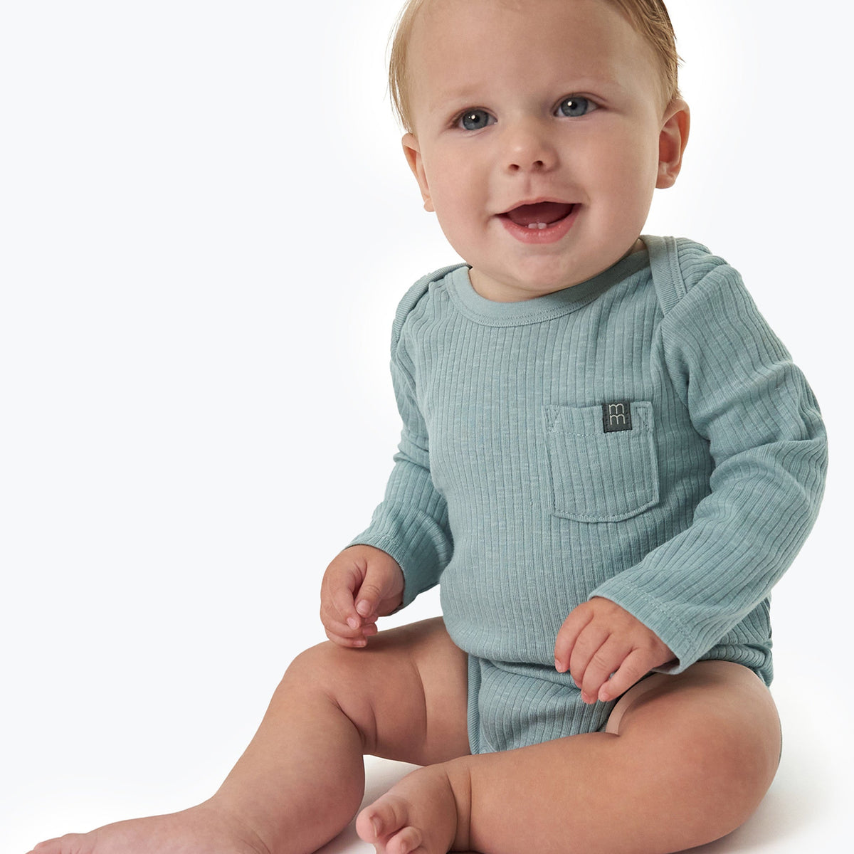 Baby Boys Md Teal Long Sleeve Bodysuit, view 2