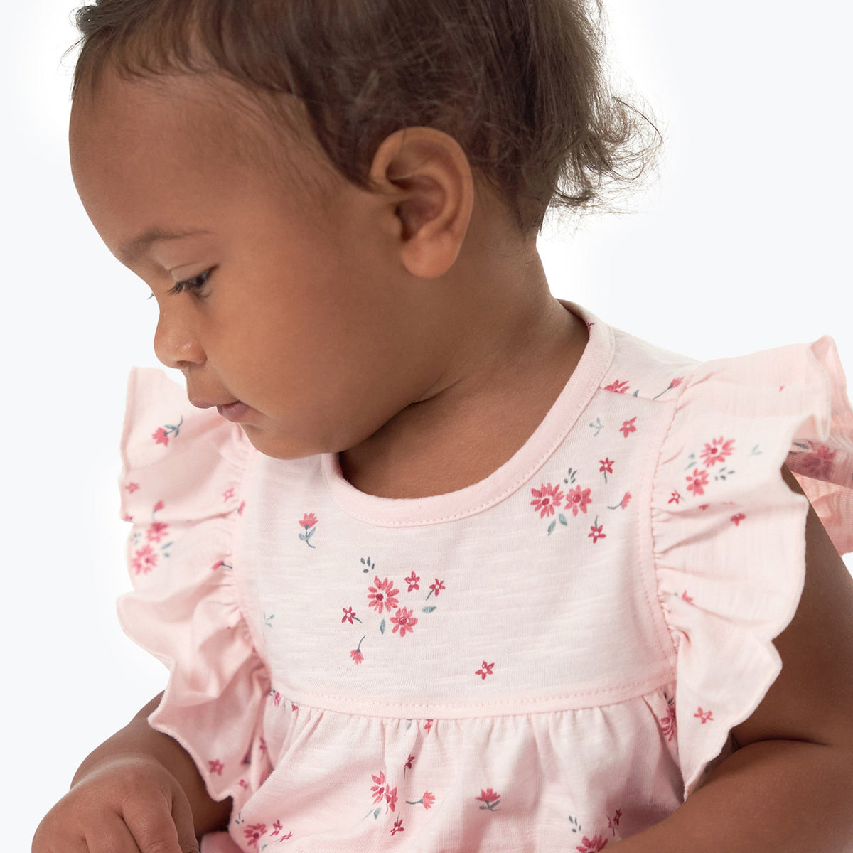 Baby Girls Lt Pink Floral Ruffle Sleeve Top, view 2