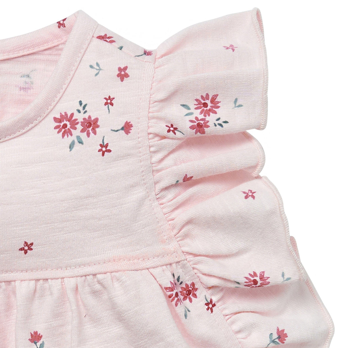 Baby Girls Lt Pink Floral Ruffle Sleeve Top, view 6