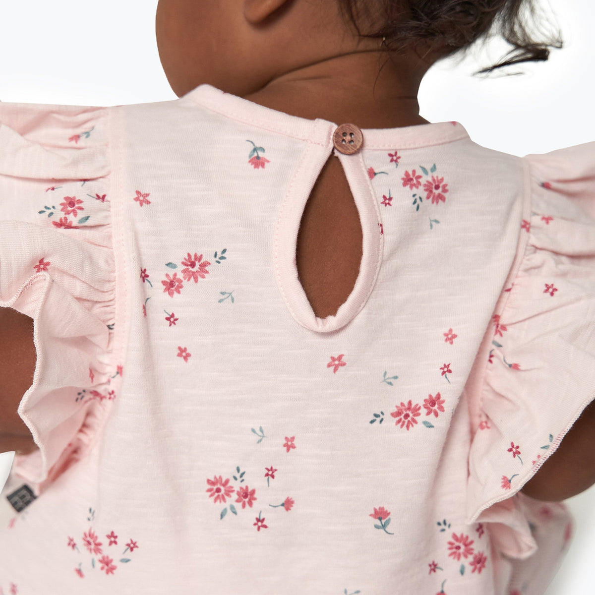 Baby Girls Lt Pink Floral Ruffle Sleeve Top, view 3