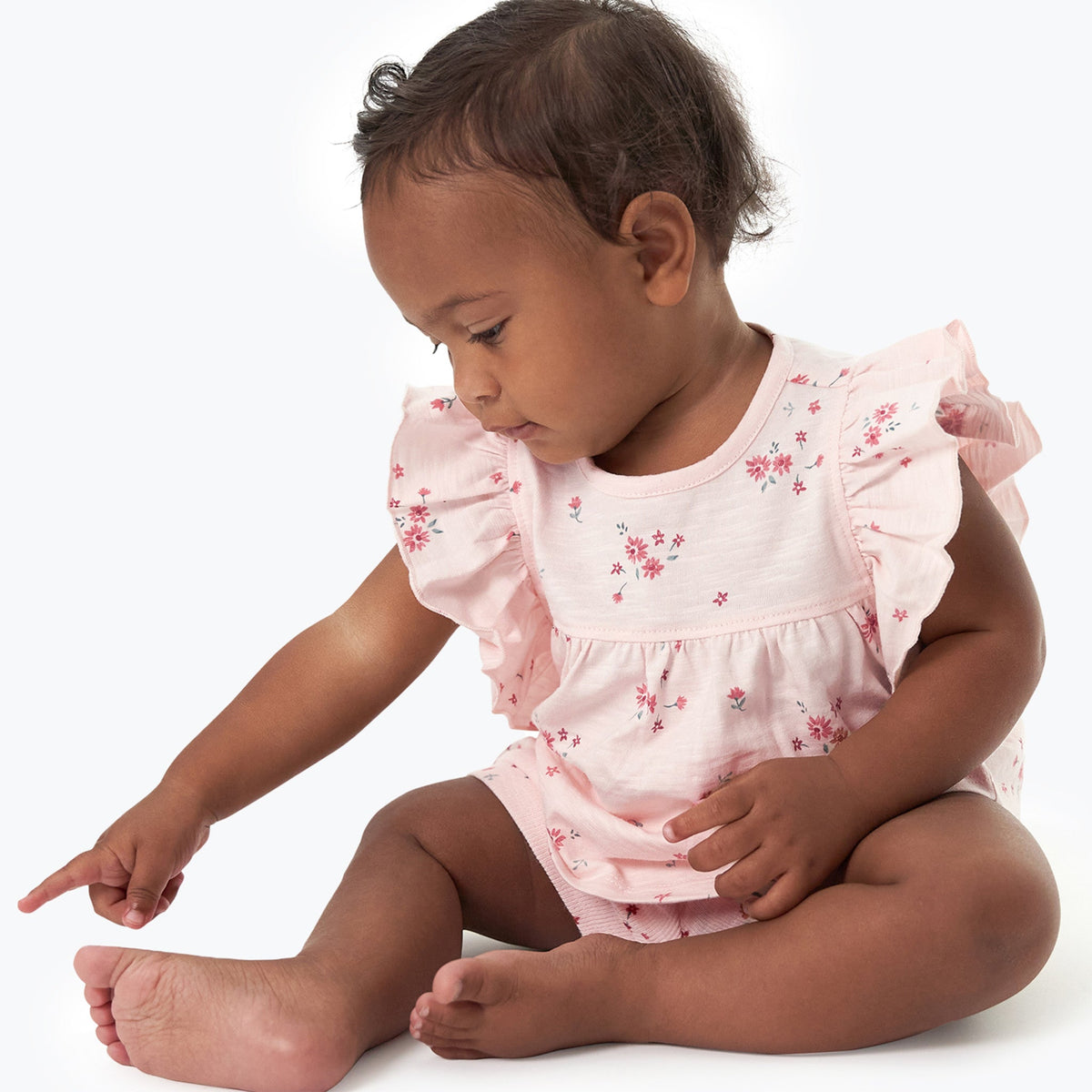 Baby Girls Lt Pink Floral Ruffle Sleeve Top, view 4