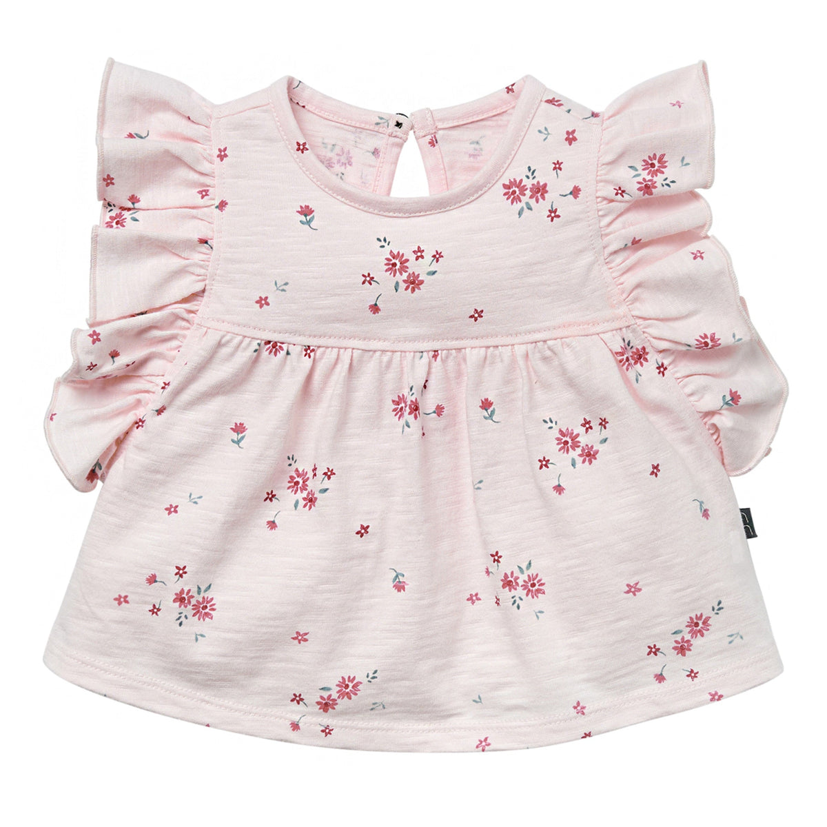 Baby Girls Lt Pink Floral Ruffle Sleeve Top