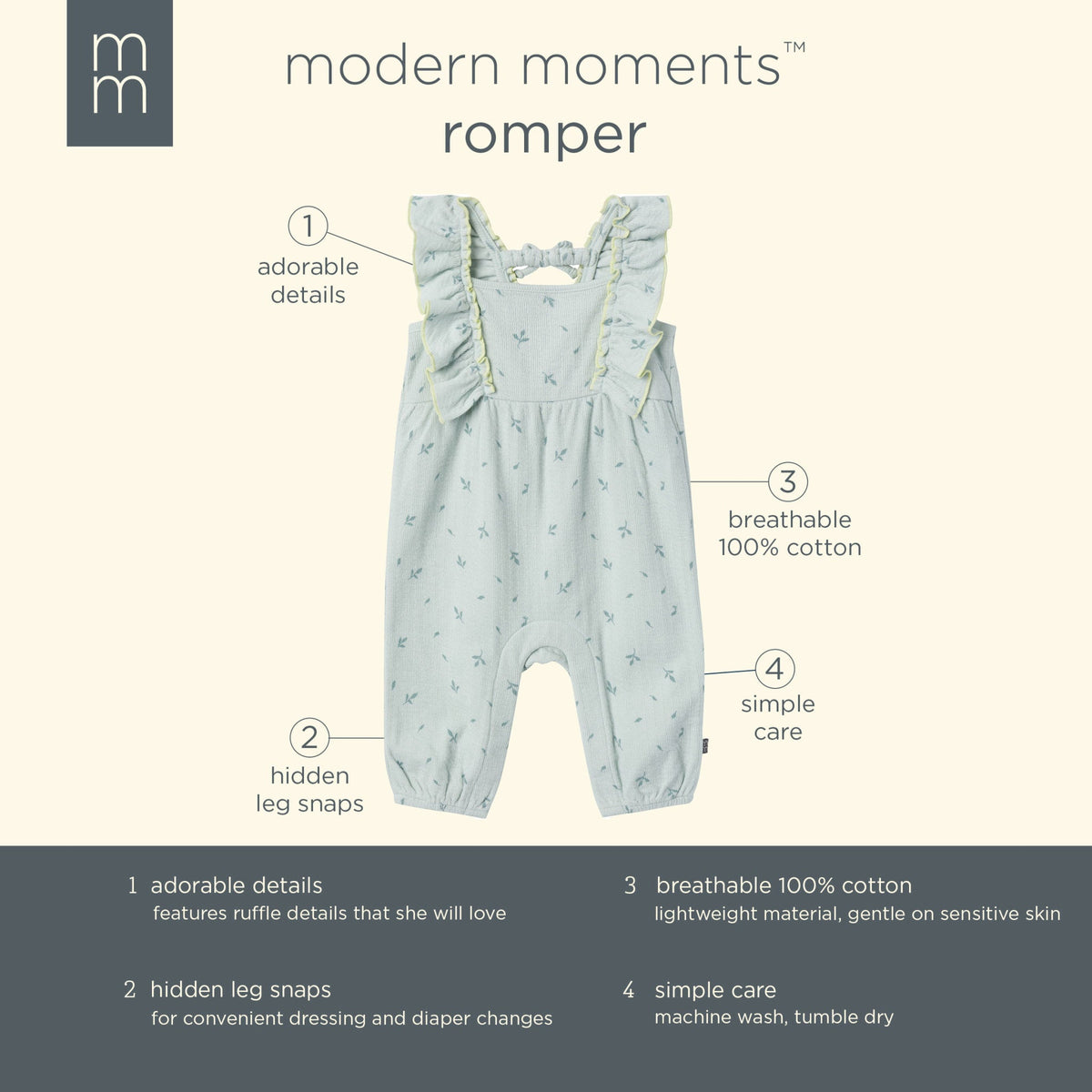 Baby Girls Sky Leaves Ruffles Long Leg Romper-Gerber Childrenswear Wholesale