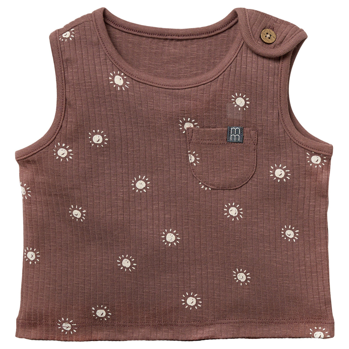 Baby Neutral Brown Suns Tank Top With Pocket