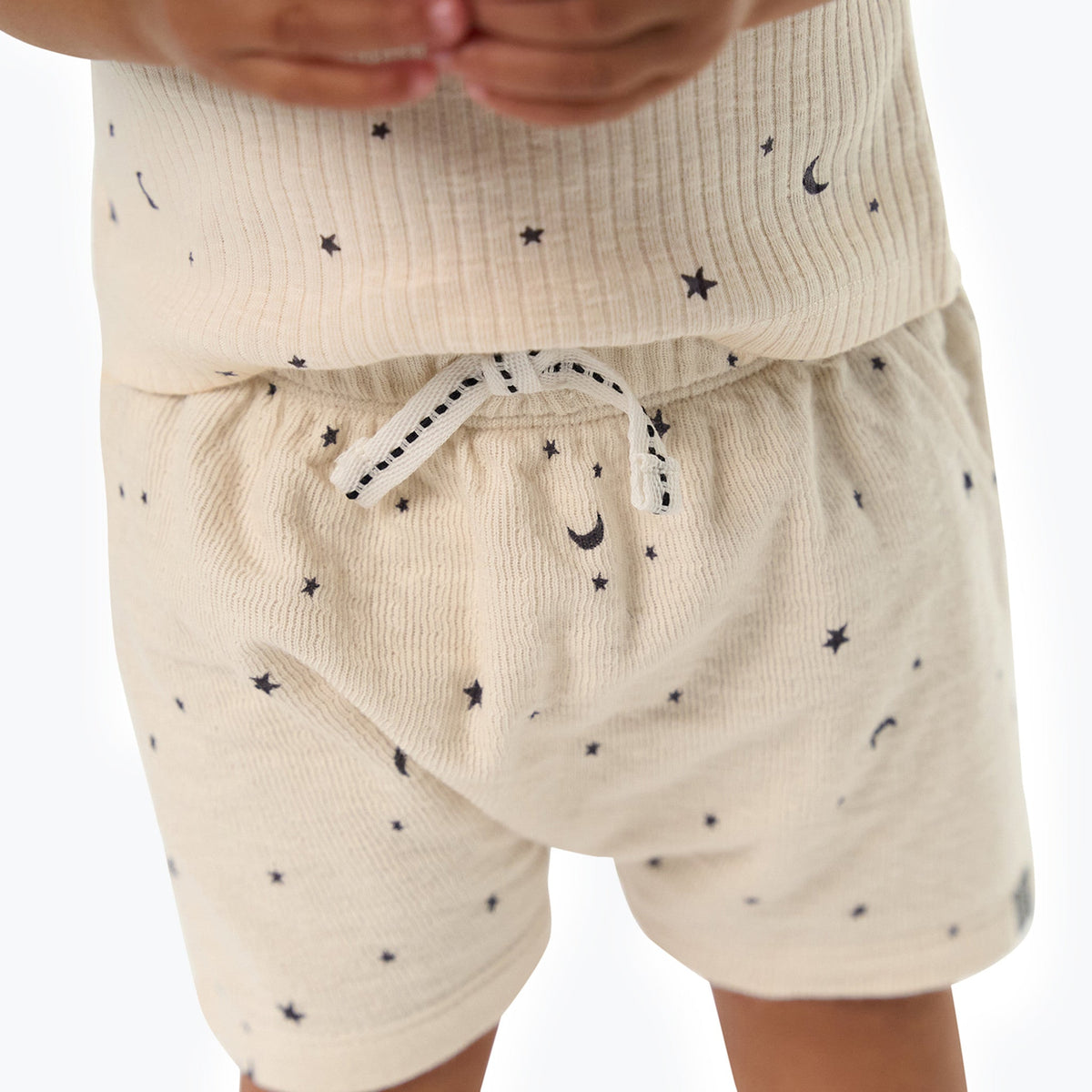 Baby Neutral Lt Beige Moon Stars Harem Shorts, view 2