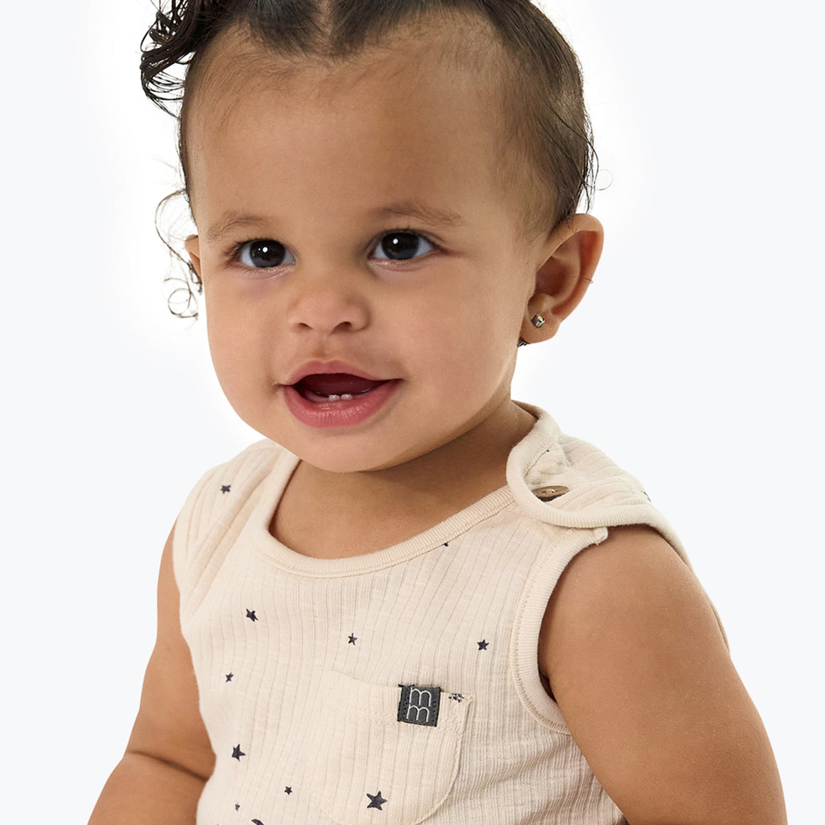 Baby Neutral Lt Beige Moon Stars Tank Top With Pocket, view 2