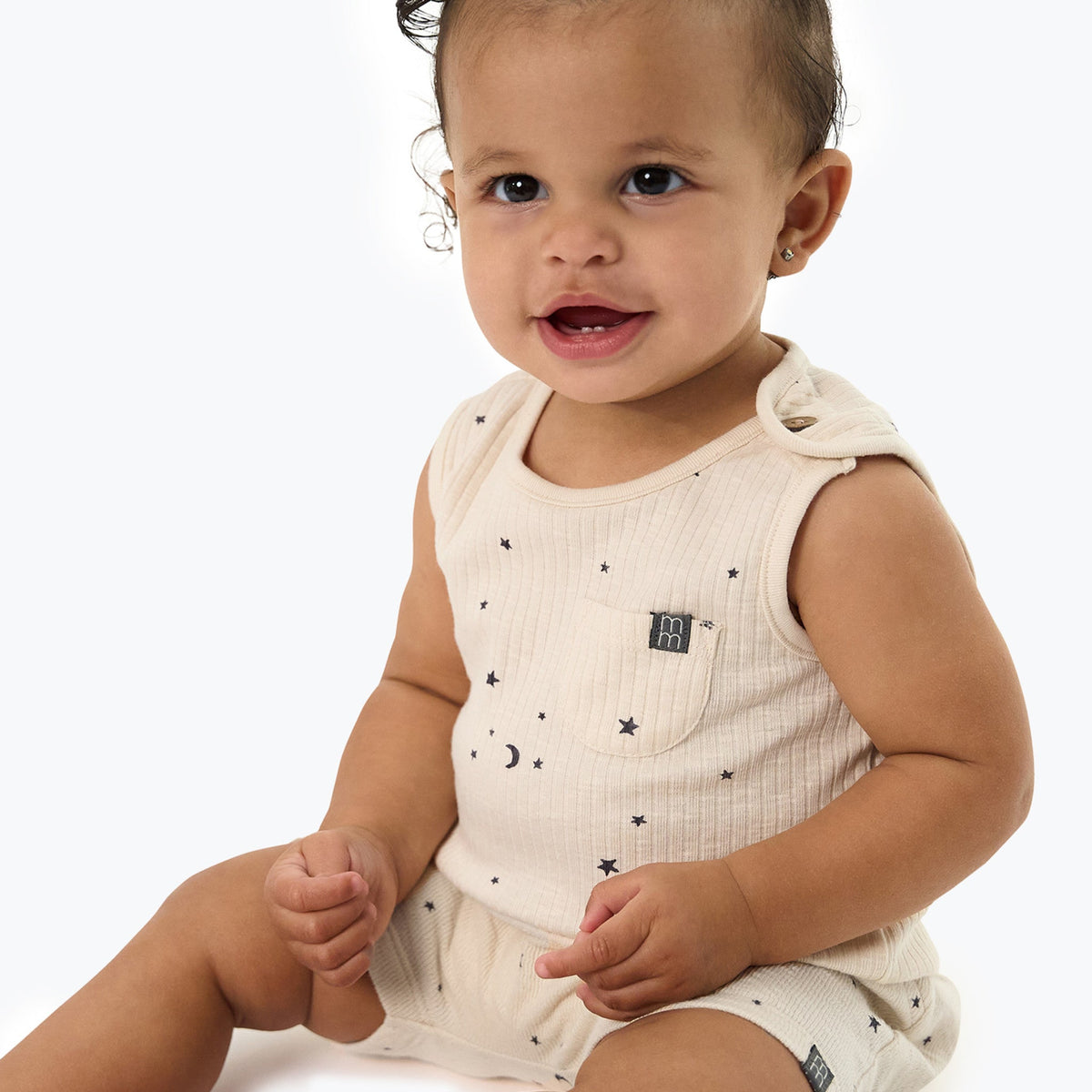 Baby Neutral Lt Beige Moon Stars Tank Top With Pocket, view 3