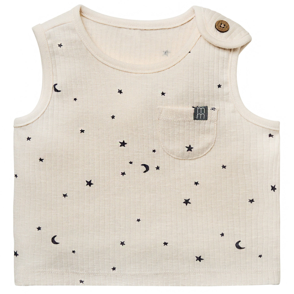 Baby Neutral Lt Beige Moon Stars Tank Top With Pocket