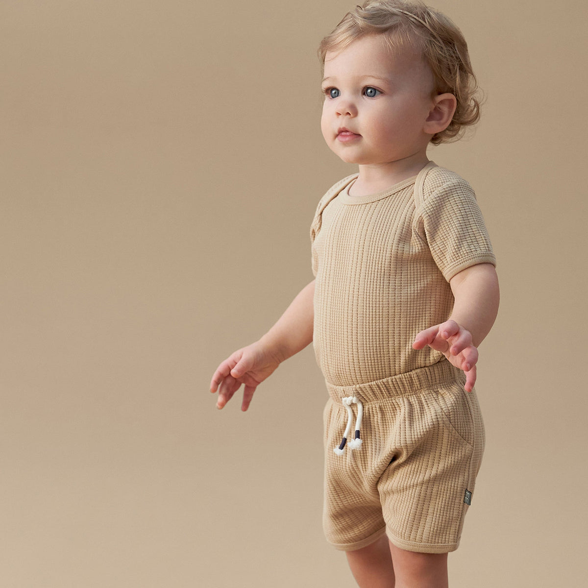 Baby Neutral Lt Tan Dumpling Romper, view 2