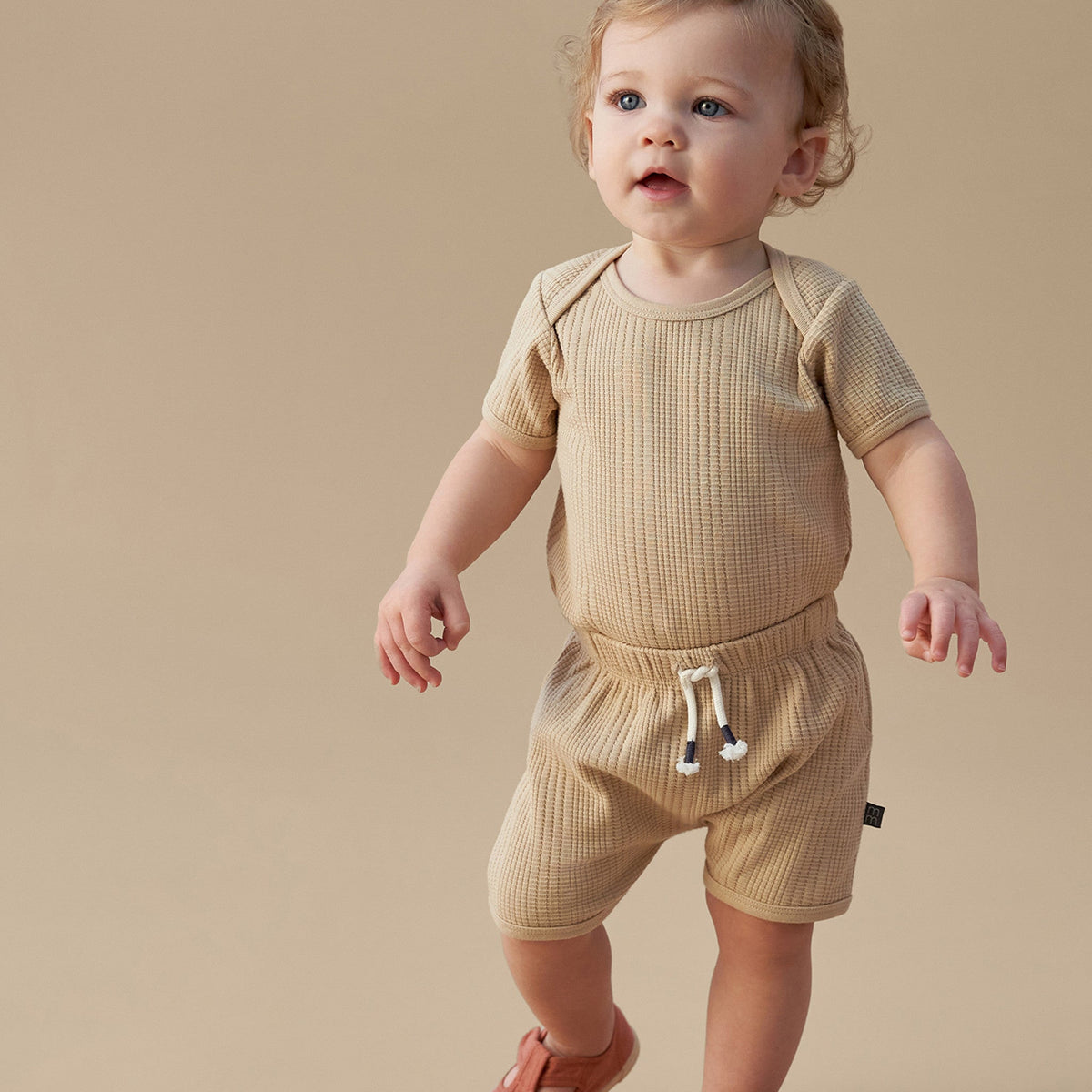 Baby Neutral Lt Tan Dumpling Romper, view 3