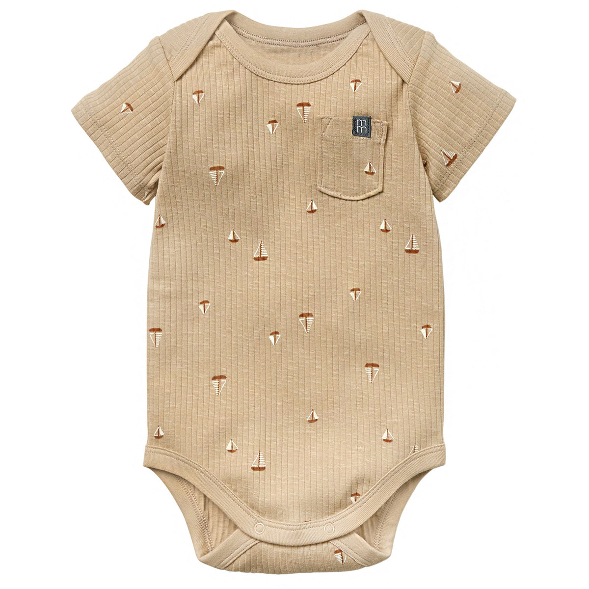 Baby Neutral Lt Tan Sail Boat Short Sleeve Bodysuit