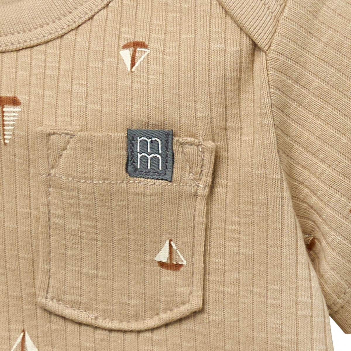 Baby Neutral Lt Tan Sail Boat Short Sleeve Bodysuit, view 3
