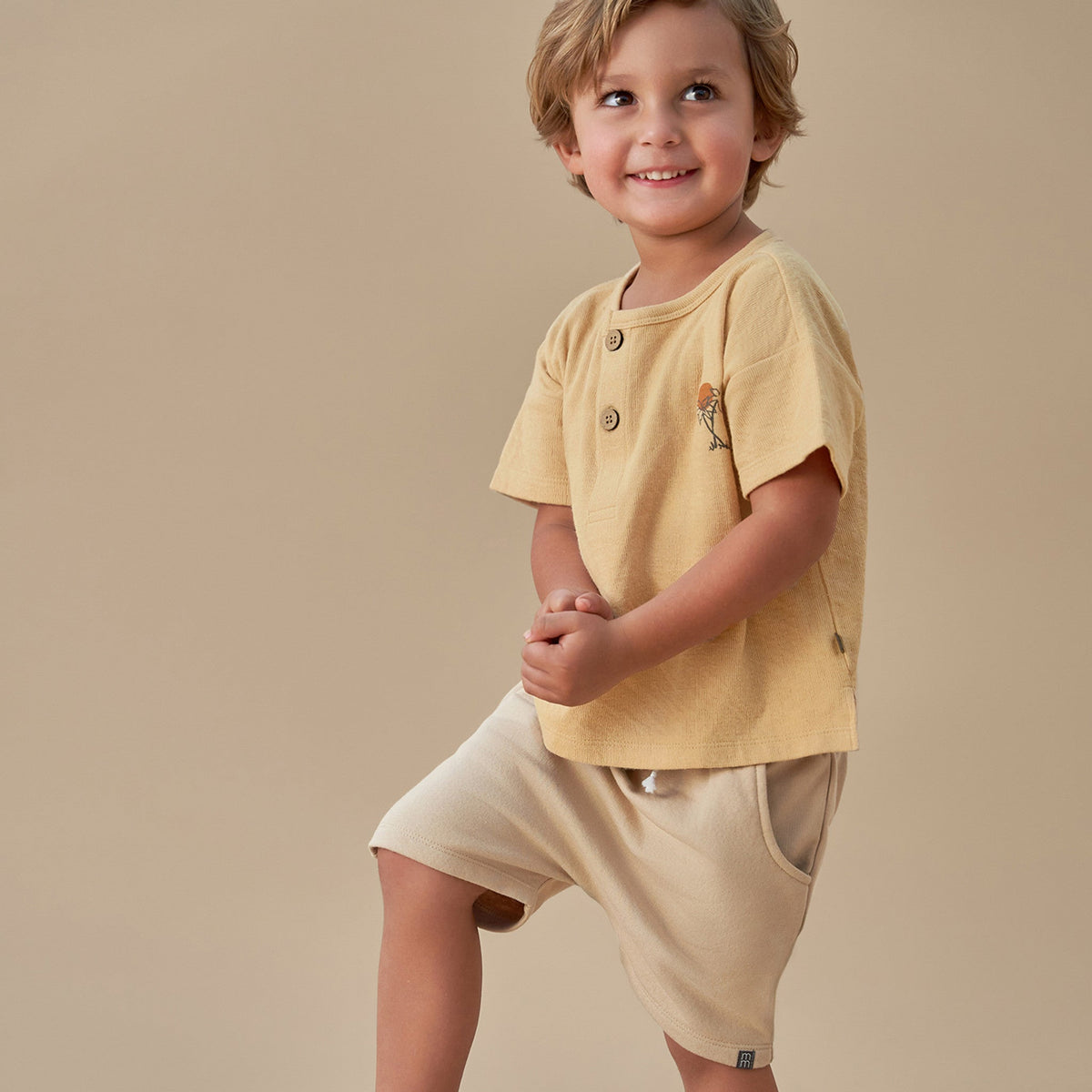 Infant & Toddler Boys Light Brown Harem Shorts, view 2