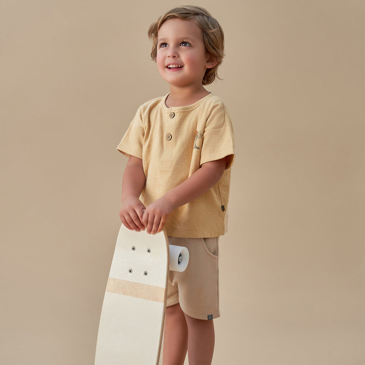 Infant & Toddler Boys Light Brown Harem Shorts, view 3