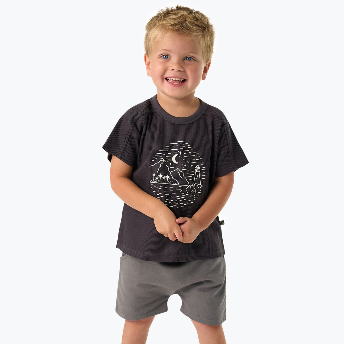 Infant & Toddler Boys Medium Grey Harem Shorts, view 2
