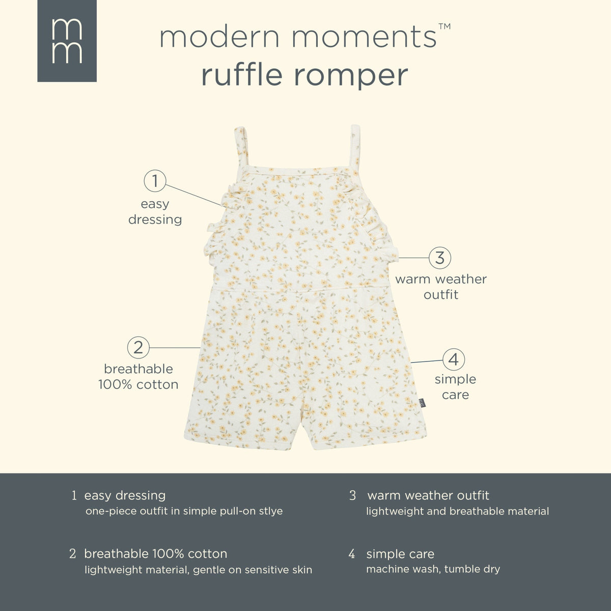 Infant & Toddler Girls Ivory Vines Ruffle Romper-Gerber Childrenswear Wholesale