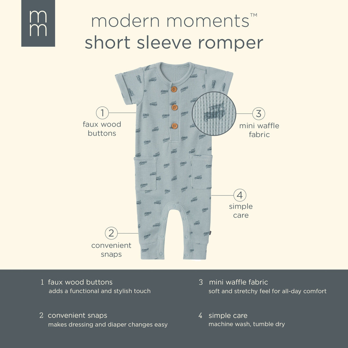 Baby Boys Medium Teal Buggy Short Sleeve Long Leg Romper-Gerber Childrenswear Wholesale