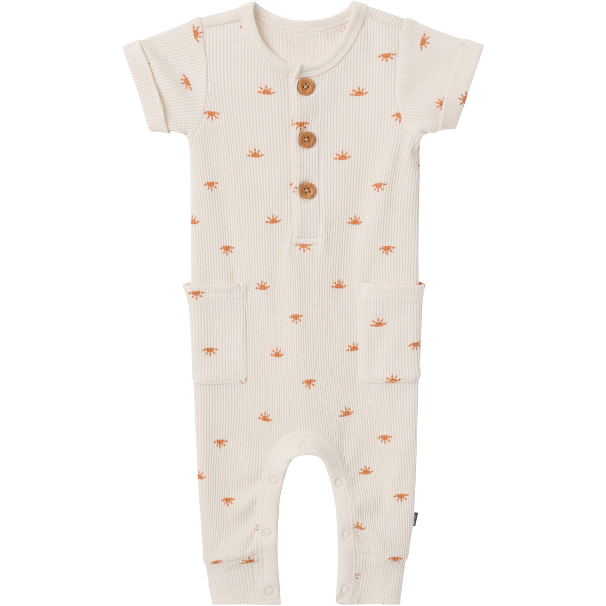 Baby Neutral Beige Suns Short Sleeve Long Leg Romper-Gerber Childrenswear Wholesale