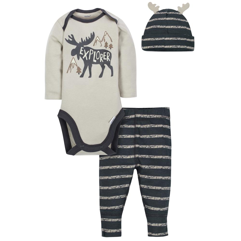 Baby Boy 3-piece Onesies Bodysuit, Pants and Cap Set
