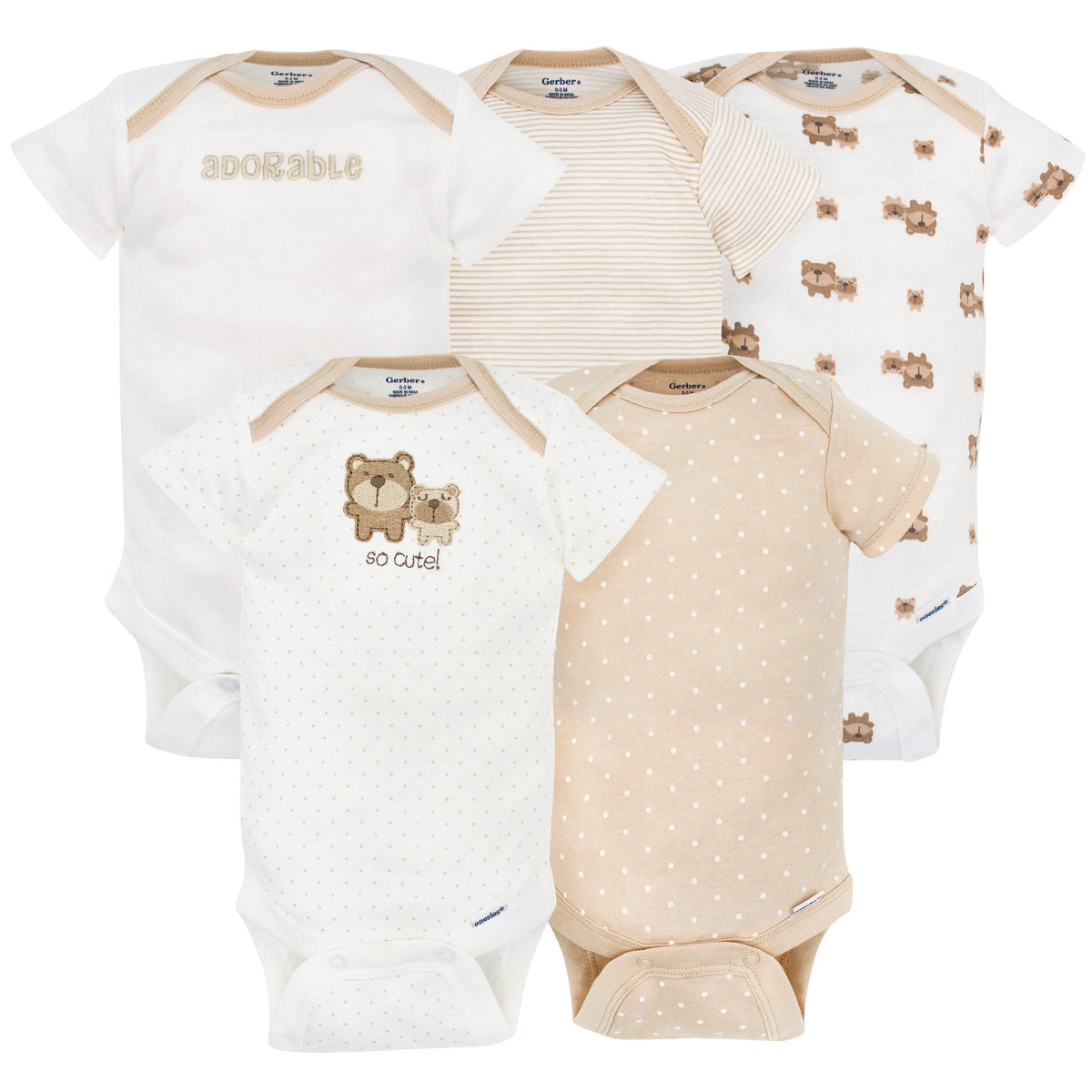 5-Pack Boys Brown Bear Variety Onesies Bodysuits