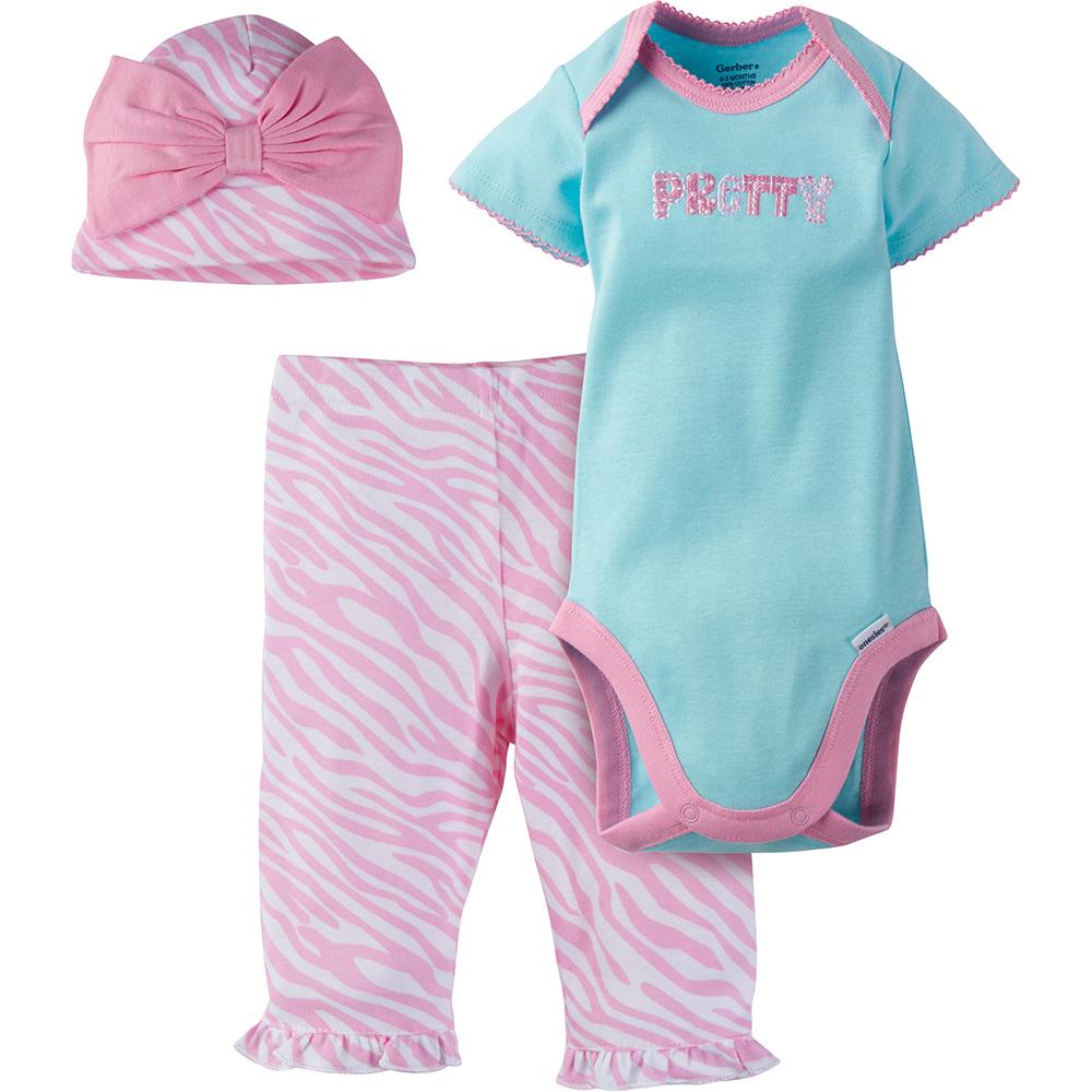 3-Piece Girls Pink Print Bodysuit & Pant Set