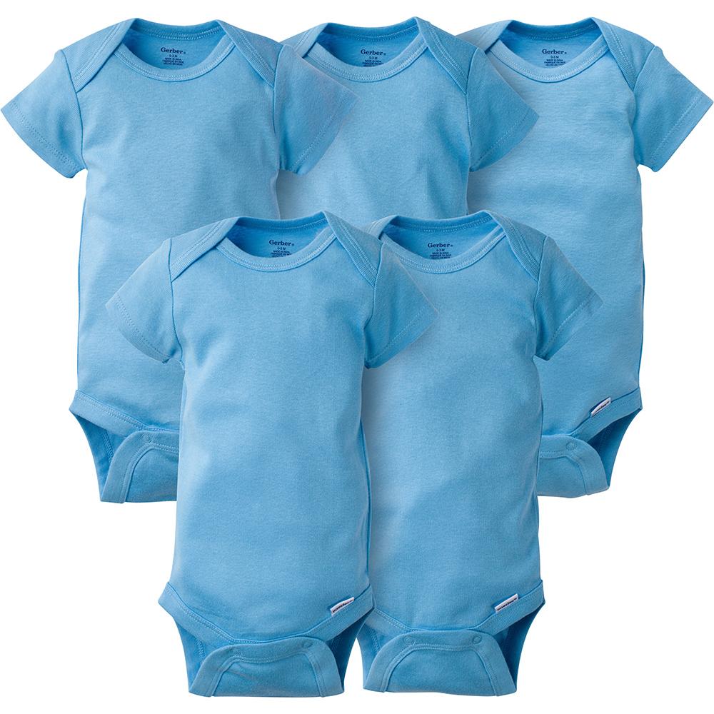 5-Pack Blue Short Sleeve Onesies Bodysuits