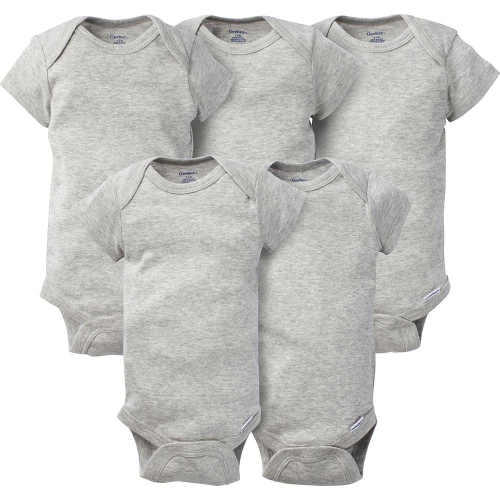 5-Pack Solid Grey Short Sleeve Onesies Bodysuits