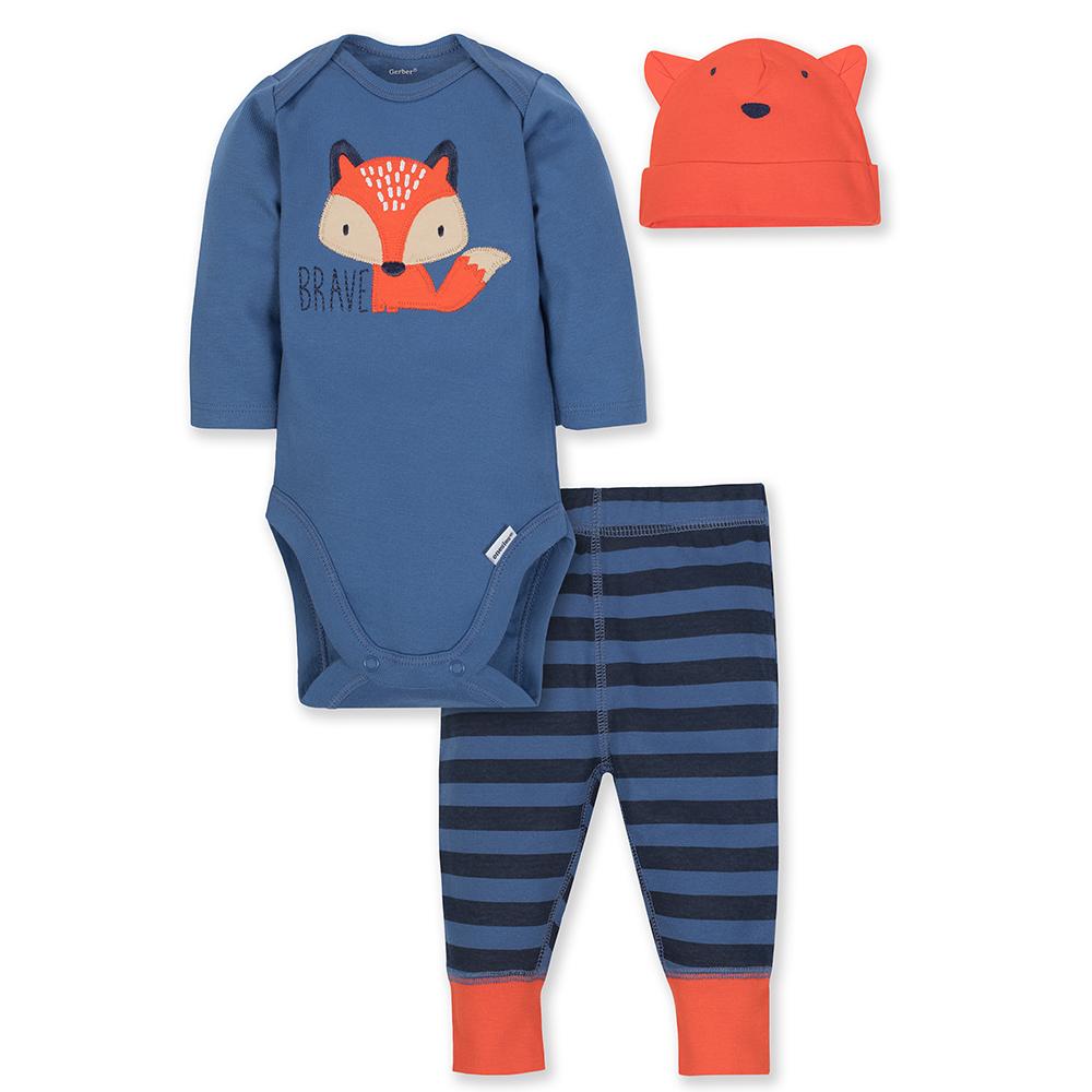3-Piece Boys Fox Bodysuit & Pant Set