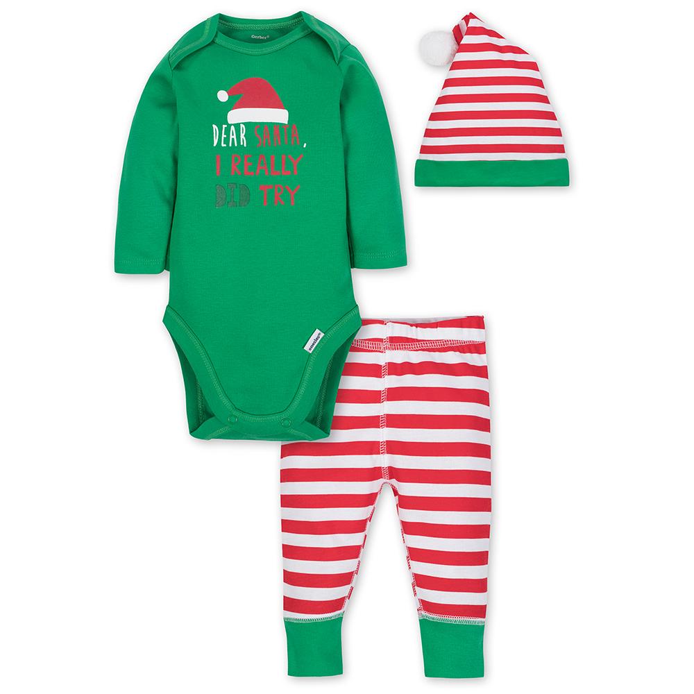 3-Piece Boys Santa Bodysuit and Pants Set