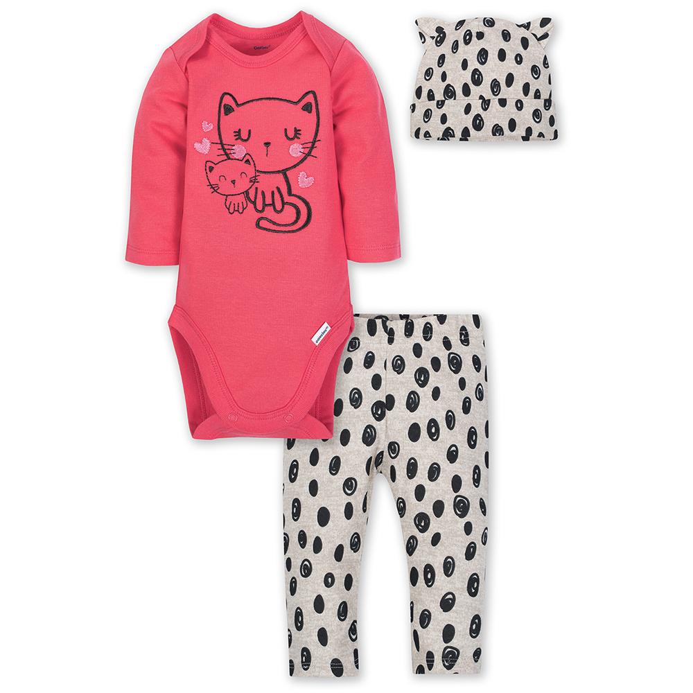 3-Piece Girls Kitty Bodysuit & Pants Set