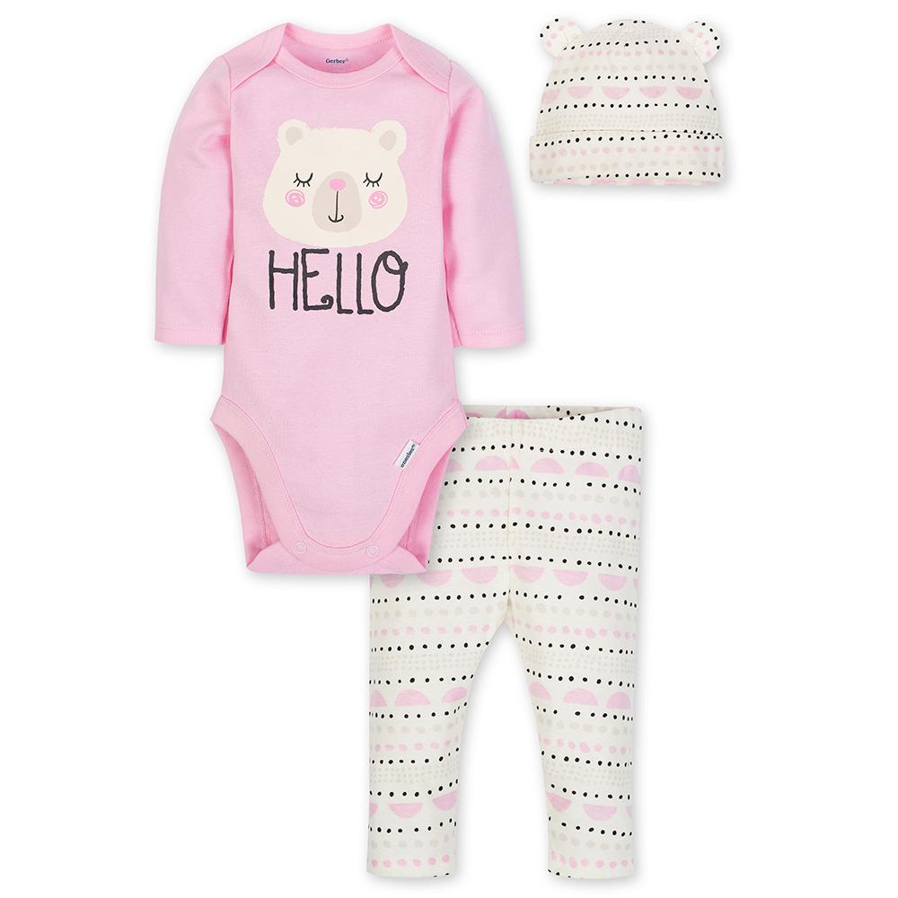 3-Piece Girls Hello Bodysuit & Pants Set