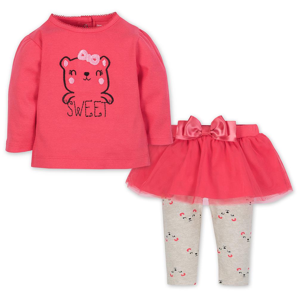 2-Piece Sweet Bear Girls Top & Tutu Leggings Set