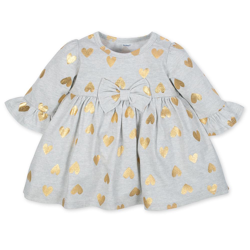 2-Piece Girls Gold Hearts Dress & Legging Set, additional view 1