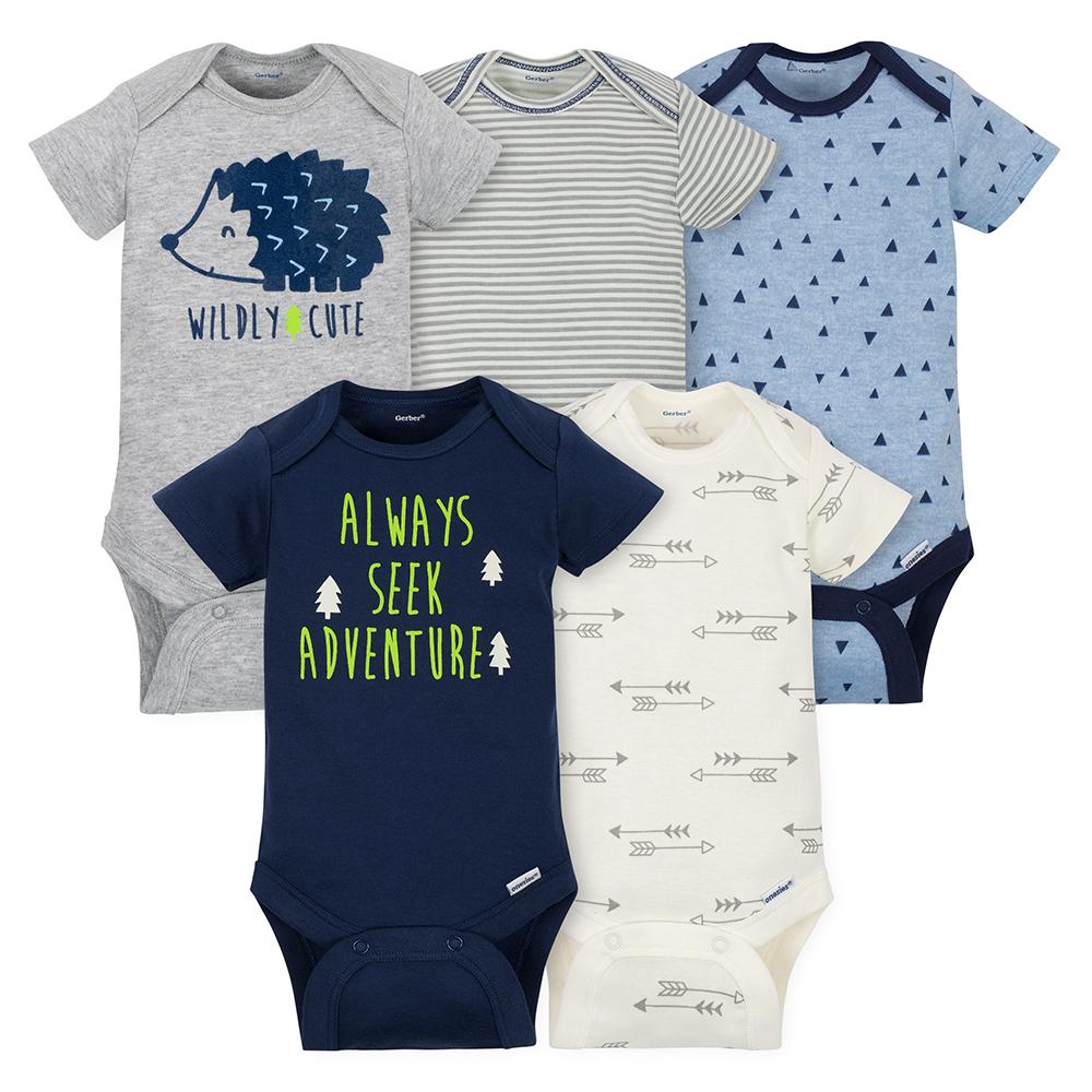 5-Pack Boys Hedgehog Short Sleeve Onesies Bodysuits