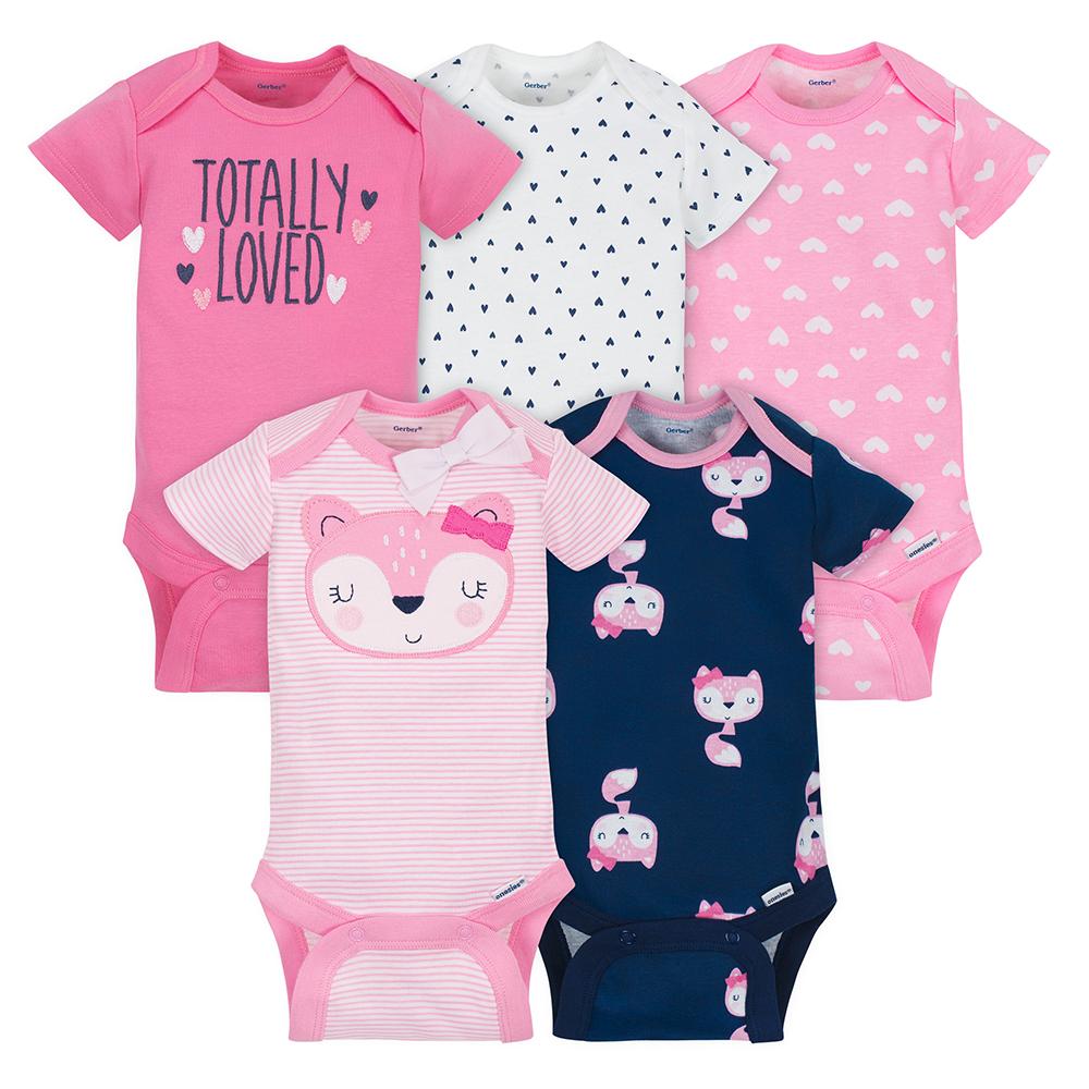 5-pack Girls Fox Short Sleeve Onesies Bodysuits