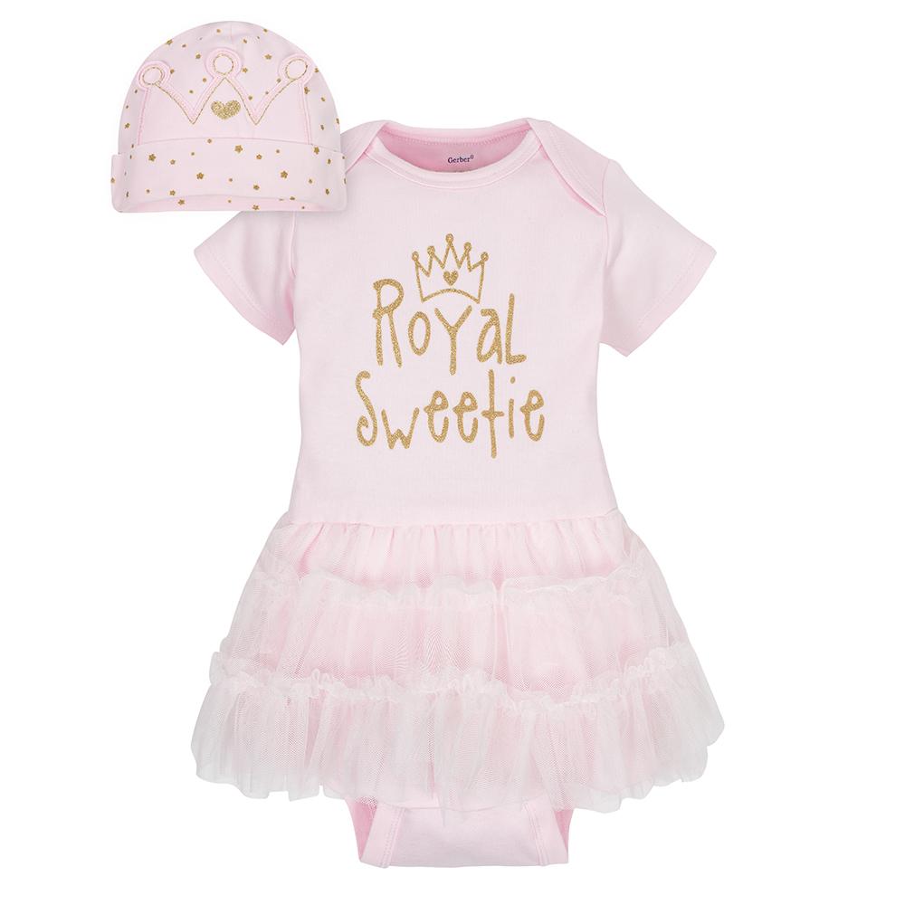 2-Piece Girls Tutu Short Sleeve Onesies Brand Bodysuit & Cap Set