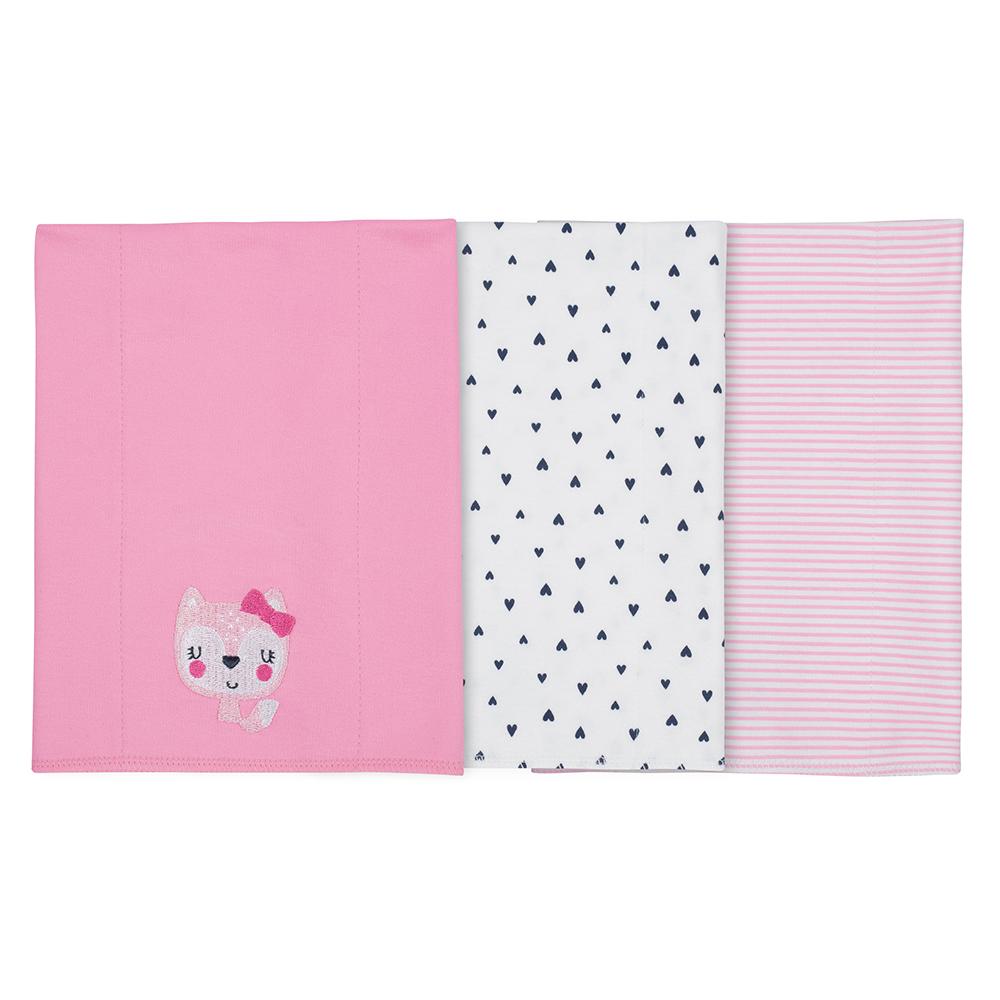 3-Pack Girls Fox Knit Burp Cloth