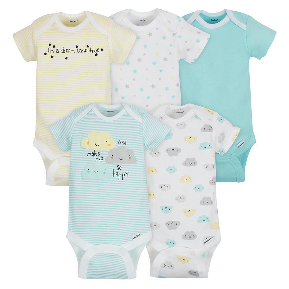 5-Pack Neutral Cloud Short Sleeve Onesies Bodysuits