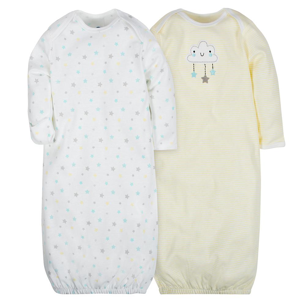 2-Pack Neutral Clouds Mitten Cuff Gowns