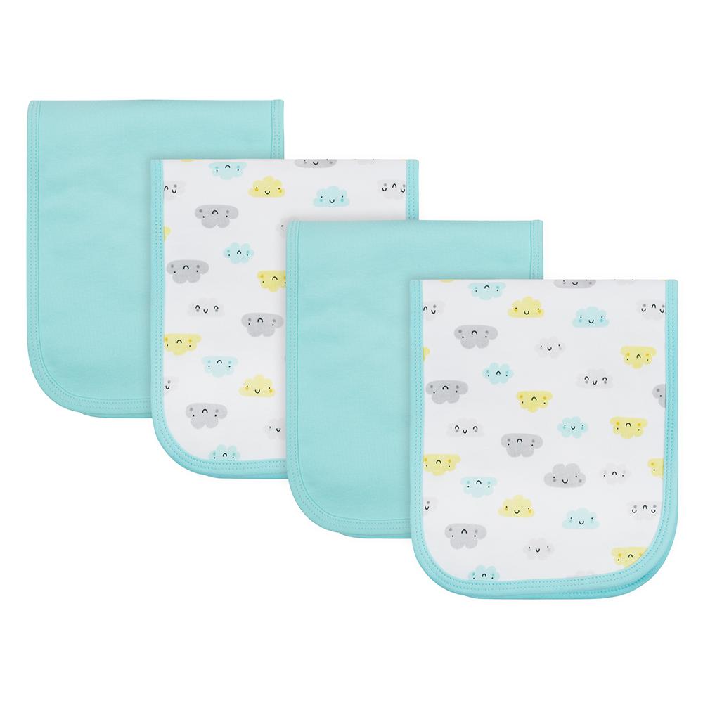 4-Pack Neutral Clouds Interlock/Terry Burp Cloths