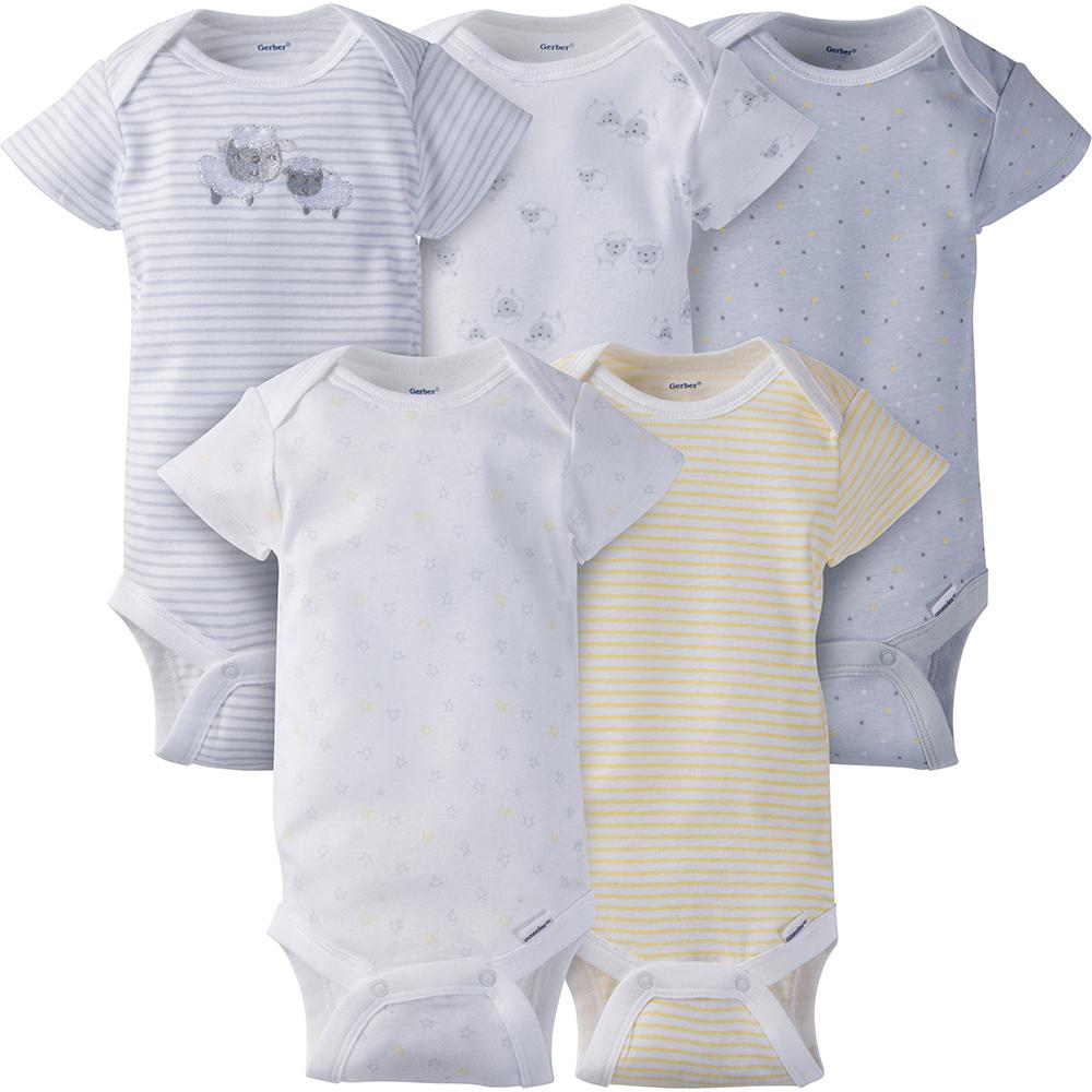 5-Pack Neutral Grey Lamb Onesies Brand Short Sleeve Bodysuits