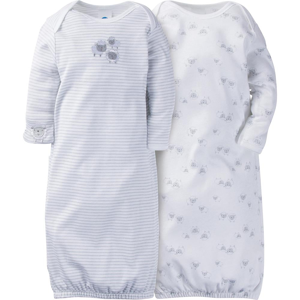 2-Pack Neutral Grey Lamb Mitten Cuff Gowns