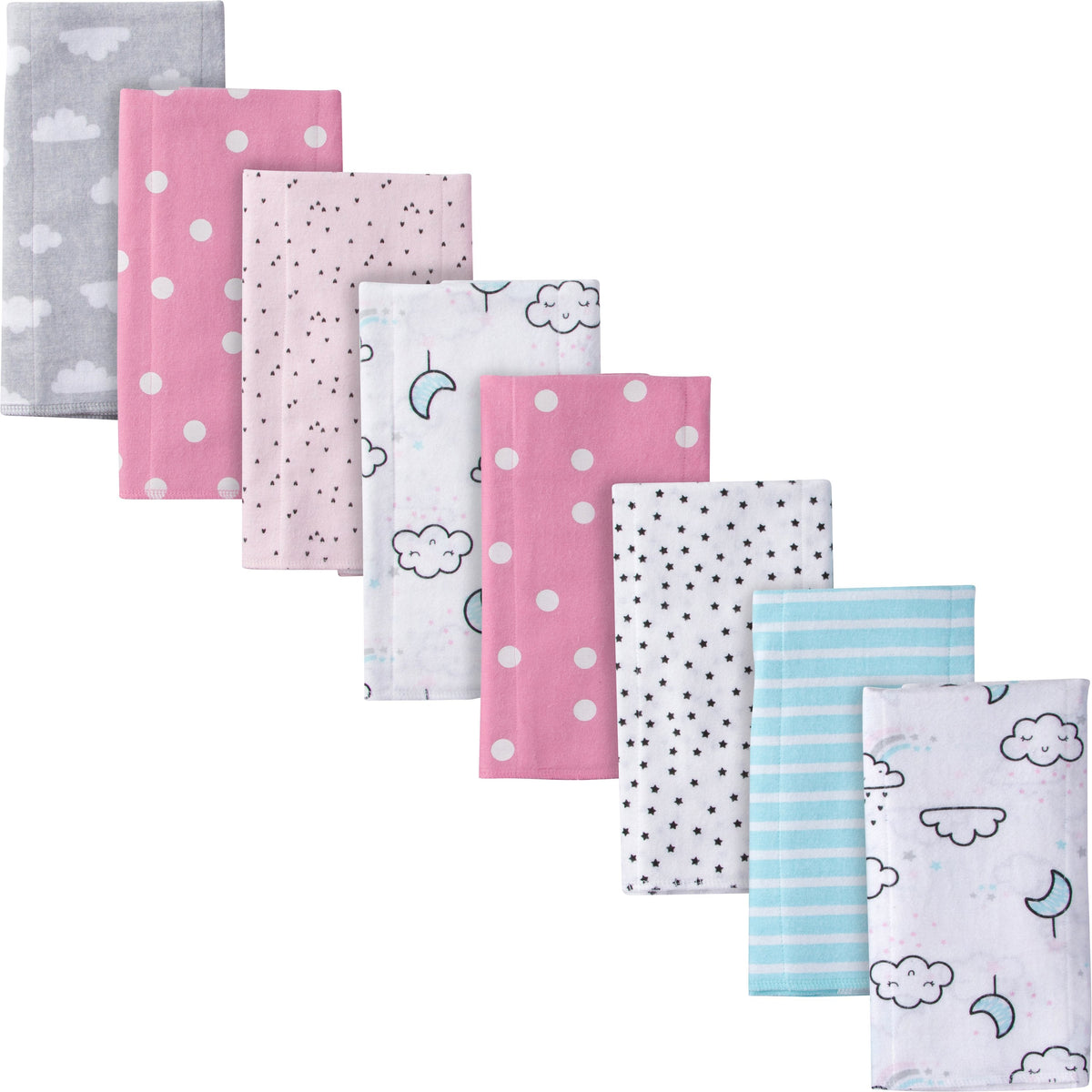 8-Pack Girls Clouds Flannel Burp Cloths
