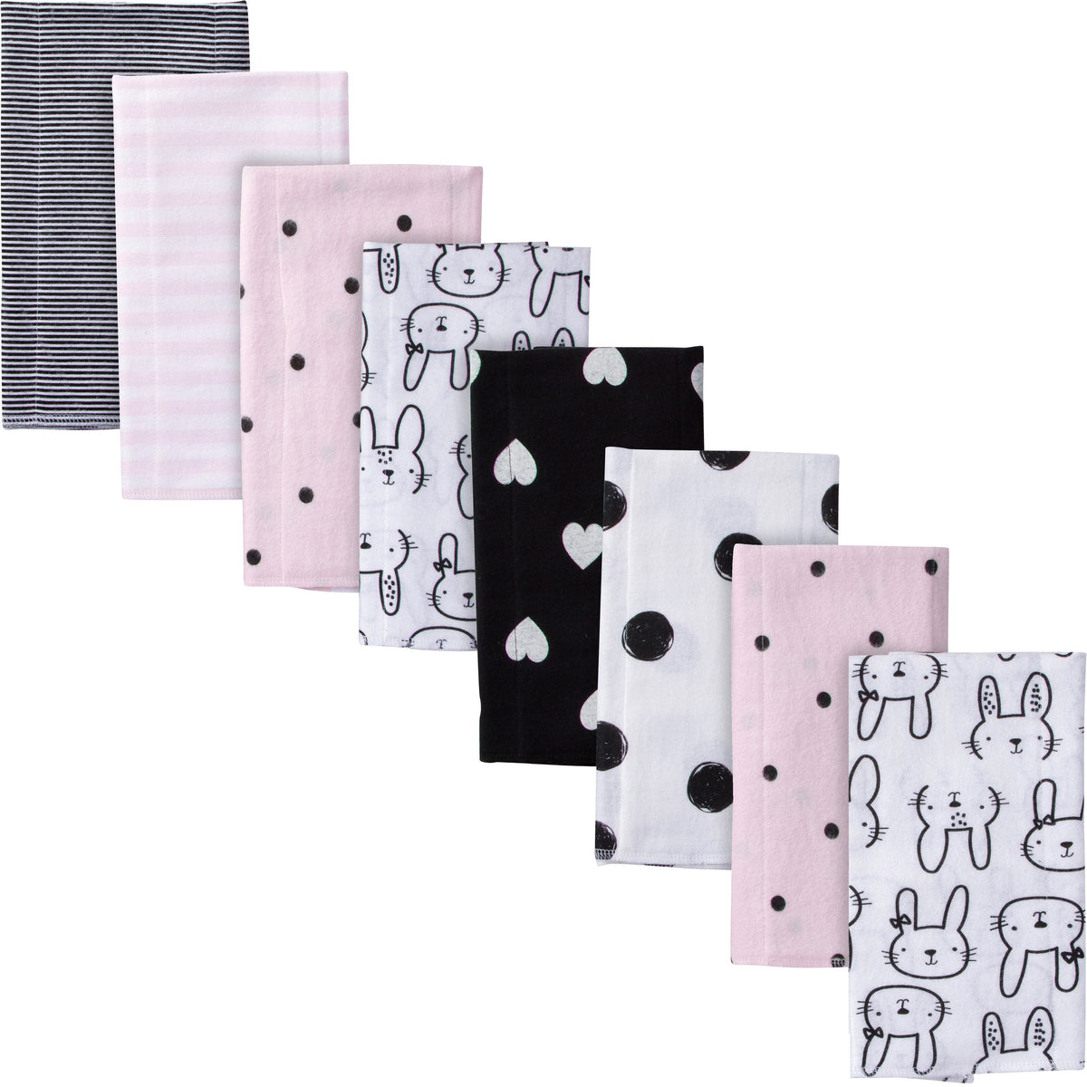 8-Pack Girls Bunny Flannel Burp Cloths
