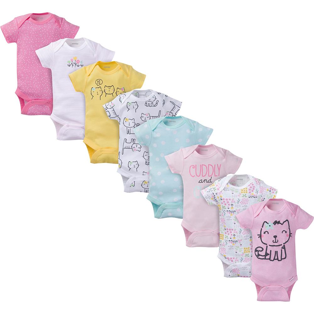 8-Pack Onesies Brand Baby Girl Kitty Short Sleeve Bodysuits