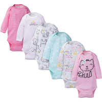 6-Pack Onesies® Brand Baby Girl Long Sleeve Kitty Bodysuits