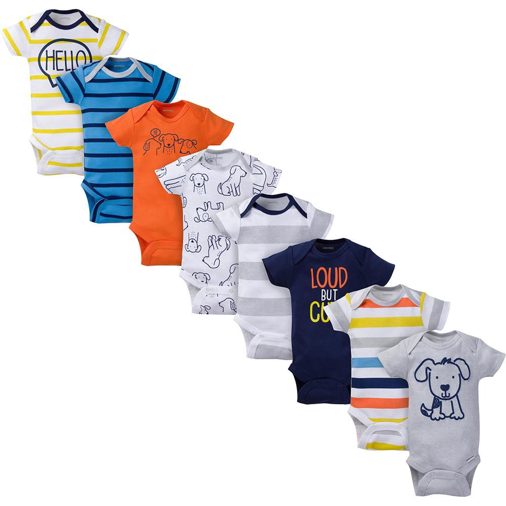 8-Pack Onesies Brand Baby Boy Short Sleeve Navy & Orange Bodysuits
