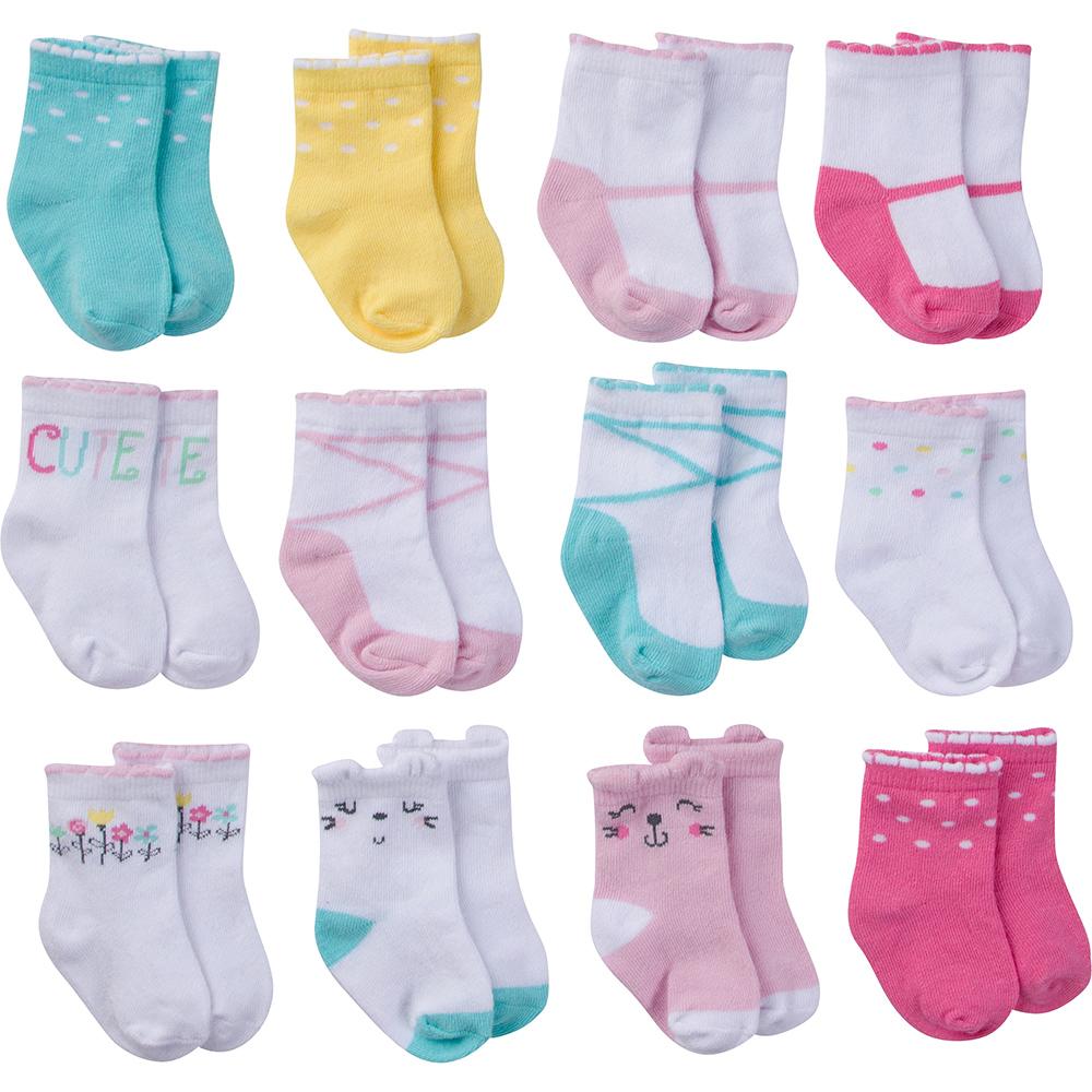 12-Pack Onesies Brand Baby Girl Multi-Colored Jersey Crew Socks