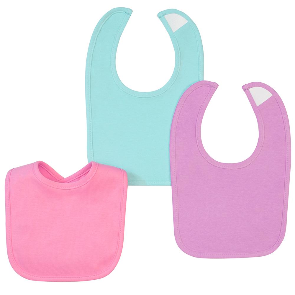 3-Pack Baby Girls Solid Colors Dribbler Bibs