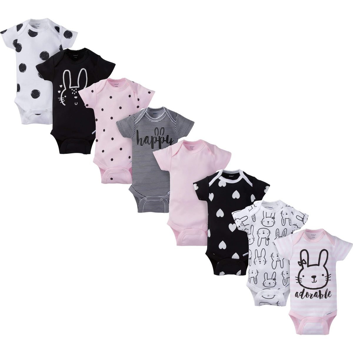 8-Pack Girls Bunny Short-Sleeve Onesies Bodysuits